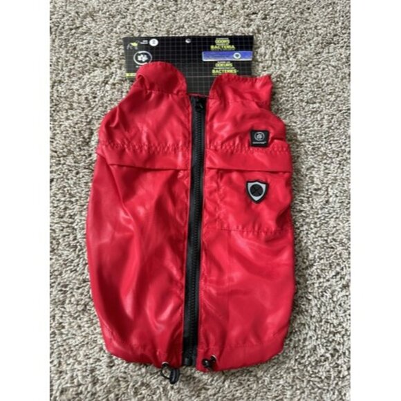 silver paw dog Red Rain Coat Size Medium Full Zip Bungee Cord Eliminate Mold - Picture 5 of 15